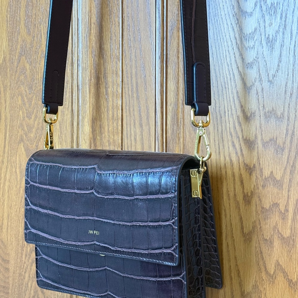 JW PEI Black Croc-Embossed Shoulder Bag